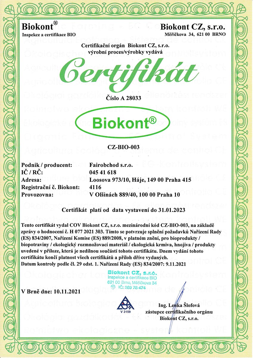 Certifikát Biokontu